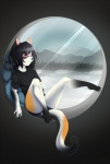 4_toes anthro barefoot blue_nose eyewear feet female glasses inside pillow snow solo spread_toes tail toes window winter spazzykoneko yuuri_(character) domestic_cat felid feline felis mammal digital_media_(artwork) shaded