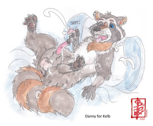 anatomically_correct animal_genitalia animal_penis bodily_fluids cum cum_on_self ear_piercing ejaculation feral genital_fluids genitals looking_pleasured lying lying_on_pillow male masturbation on_back one_eye_closed open_mouth penis piercing pillow raccoon_penis solo tongue tongue_out fennec_(artist) mammal procyonid raccoon hi_res painting_(artwork) watercolor_(artwork)