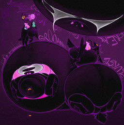 anthro belly big_belly huge_belly hyper hyper_belly inflation male purple_background simple_background solo spherical_inflation text yellow_sclera smokey_blokey billie_bust_up barnaby_(billie_bust_up) avian bird owl 2026 absurd_res hi_res