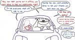 anthro car clothed clothing dialogue driving duo eyewear female glasses inside_car inside_vehicle larger_male male male/female simple_background sitting size_difference smaller_female text vehicle white_background the_weaver disney zootopia dawn_bellwether shepard_bellwether bovid canid canine canis caprine domestic_dog domestic_sheep mammal sheep 2016 english_text