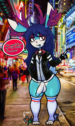 anthro antlers big_butt big_penis blue_body butt crush femboy genitals group hair horn humiliation long_hair male male/male penis red_eyes trio rubber2d aj_jackalope avian bird jackalope lagomorph leporid mammal murid murine rabbit rat rodent hi_res