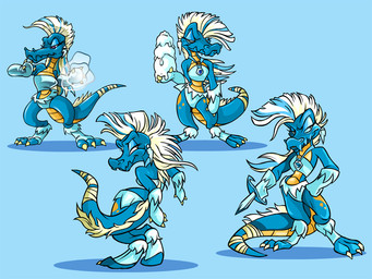 amazon dagger female hair jewelry looking_at_viewer melee_weapon midriff mohawk necklace snow snowball solo weapon unknown_artist neopets lady_frostbite krawk_(neopets) neopet_(species) reptile scalie colored