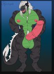 anthro balls big_balls big_pecs big_penis black_body black_scales claws genitals green_balls green_body green_eyes green_scales hair hand_on_hip horn huge_penis hyper hyper_genitalia hyper_penis long_penis male muscular muscular_anthro muscular_male nipple_piercing nipples pecs penis piercing scales smile smiling_at_viewer tail white_hair kalidragon mythology azael azael_dragonfang dragon mythological_creature mythological_scalie reptile scalie wingless_dragon hi_res