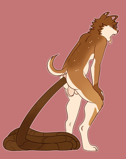 animal_genitalia anthro anus balls brown_body brown_fur butt cheek_tuft ear_piercing excessive_feces eyes_closed facial_tuft feces feces_on_ground feces_pile fur genitals gloves_(marking) hyper hyper_feces hyper_feces_pile male markings nude open_mouth outline penis piercing pink_background pooping pooping_on_floor raised_tail sheath simple_background solo tail tongue tongue_out tuft white_body white_fur thatcreamcat suga_(thatcreamcat) canid canine canis domestic_dog mammal hi_res
