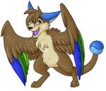 ambiguous_gender brown_body brown_feathers brown_fur feathered_wings feathers fur realistic_wings semi-anthro simple_background solo tail tongue white_background wings amocin koh_(character) canid canine canis domestic_dog mammal wolf 2010 digital_media_(artwork)