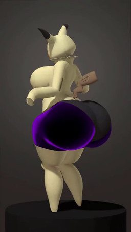 anthro big_breasts big_butt black_body black_clothing black_panties black_underwear blush breasts brown_body bubble_butt butt clothing dipstick_ears ear_markings eyelashes featureless_hands female grey_background huge_breasts huge_butt huge_hips huge_thighs hyper hyper_butt legwear markings multicolored_body multicolored_ears panties pointy_ears pokemorph purple_body simple_background smile solo squiggle_mouth squiggly_lines tail thick_thighs thigh_highs underwear wide_hips yellow_body woodworkssfm nintendo pokemon generation_7_pokemon mimikyu pokemon_(species) 2022 3d_(artwork) 3d_animation 9:16 animated digital_media_(artwork) hi_res high_framerate no_sound short_playtime source_filmmaker_(artwork) turntable_(animation) video