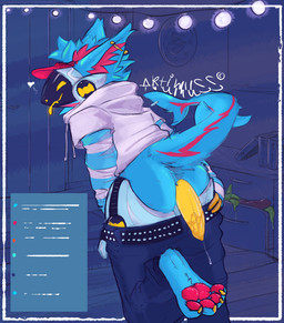 animal_dildo animal_sex_toy anthro anus armwear belt blue_body blue_fur bodily_fluids butt canine_dildo chat_box clothed clothing dildo ear_piercing erection fin fin_piercing fur furgonomic_piercing furgonomics genital_fluids genitals hand_on_leg hand_on_thigh heart_symbol hoodie industrial_piercing leaking light_bulb lowered_pants machine male pawpads penis piercing precum presenting presenting_hindquarters red_body red_fur sex_toy short_sleeve_hoodie solo tentacles tongue tongue_out topwear undressing yellow_penis yellow_tongue artimuss sweet_tooth_(artimuss) aquatic fish mammal protogen shark digital_media_(artwork)