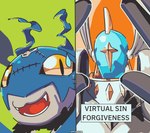 armor black_body black_fur duo feral fur headgear helmet humor male text notaventura bandai_namco digimon virtual_sin_forgiveness angel demidevimon demon digimon_(species) humanoid seraphimon english_text hi_res meme redraw