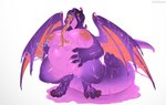 big_breasts breasts ear_piercing female long_tongue navel nipples overweight overweight_female piercing purple_body simple_background slime solo tail thick_tail tongue white_background wings gutsumi mythology dragon mythological_creature mythological_scalie scalie absurd_res hi_res