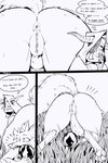 anthro anus bent_over butt clothed clothing dialogue duo fangs female genitals grass horn male nude open_mouth orb pawpads plant presenting presenting_hindquarters pussy raised_tail speech_bubble tail teeth thick_thighs wide_hips fraek vik's_familiar viktorus canid canine fox humanoid mammal orc 2:3 absurd_res comic hi_res monochrome