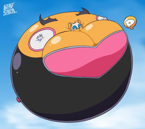 air_inflation anthro armor bat_wings belly belly_expansion big_belly big_breasts black_bodysuit black_clothing black_skinsuit black_wings blue_eyeshadow blue_sky bodily_fluids body_inflation bodysuit breast_expansion breastplate breasts clothing cloud expansion eyelashes eyeshadow female floating footwear gloves handwear huge_belly huge_breasts hyper hyper_belly hyper_breasts hyper_inflation immobile inflation makeup membrane_(anatomy) membranous_wings pink_breastplate pink_clothing pink_footwear pink_shoes power_balloon puffed_cheeks shoes skinsuit sky skyscape solo spherical_inflation sweat sweatdrop tan_body tan_inner_ear teal_eyes three-quarter_view tight_clothing white_clothing white_ears white_gloves white_handwear wings navsaka mario_bros nintendo sega sonic_the_hedgehog_(series) rouge_the_bat bat mammal 2025 cel_shading colored digital_media_(artwork) hi_res shaded signature