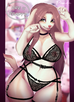 5_fingers anthro areola big_breasts black_bra black_clothing black_panties black_underwear blurred_background bra breasts brown_hair clothing eyelashes female fingers front_view green_eyes hair huge_hips long_ears long_hair looking_at_viewer navel nipples panties pink_areola pink_nipples question smile solo speech_bubble standing tail talking_to_viewer text thick_thighs underwear wide_hips bambolbi canid canine canis domestic_dog mammal 2023 colored digital_drawing_(artwork) digital_media_(artwork) english_text hi_res shaded