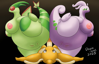 anthro anus areola big_breasts black_background breasts brown_eyes female genitals glans green_body green_eyes group humanoid_genitalia humanoid_penis looking_at_another looking_down lying male male/female multicolored_body nipples on_back one_leg_up orange_body penis pink_areola pink_nipples purple_body raised_leg red_eyes simple_background tan_body trio two_tone_body vulva drain_scat mythology nintendo pokemon dragon dragonite flygon generation_1_pokemon generation_3_pokemon generation_6_pokemon goodra mythological_creature mythological_scalie pokemon_(species) scalie hi_res