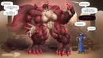 after_transformation anthro big_breasts big_muscles breasts brown_hair claws dark_sclera dialogue duo female hair huge_breasts huge_muscles hyper hyper_muscles magic male muscular red_nail_polish text vein agonwolfe canid canine canis mammal wolf 16:9 english_text hi_res widescreen