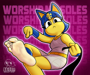 5_toes anthro barefoot big_feet blue_hair caption clothed clothing dominant dominant_female egyptian feet female foot_fetish foot_focus gesture hair hand_gesture humanoid_feet leash leash_pull leashed_viewer looking_at_viewer plantigrade pointing soles solo text toes yellow_body baggy_(artist) animal_crossing nintendo ankha_(animal_crossing) domestic_cat felid feline felis mammal digital_media_(artwork) english_text hi_res