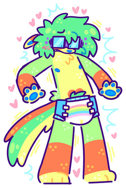 anthro clothed clothing diaper eyewear fur glasses green_body green_fur heart_(marking) male markings solo toony wearing_diaper young afterpawty medi_sin_ill_(afterpawty) domestic_cat felid feline felis mammal absurd_res hi_res trans_(lore) trans_woman_(lore)