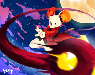 4_fingers anthro attack barefoot bottomless claws clothed clothing cloud feet female finger_claws fingers fur mace melee_weapon moon night notched_ear red_clothing solo star weapon whip white_body white_fur arenya mina_the_hollower yacht_club_games mina_(mina_the_hollower) mammal mouse murid murine rodent hi_res