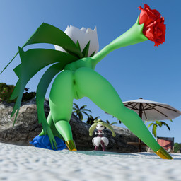 anus beach bent_over big_butt butt butt_focus cape cape_only clothing dark_anus duo female fighting_pose flower flower_(anatomy) flower_hair genitals green_body hair mostly_nude outdoor_nudity parasol plant plant_hair pose pseudo_hair rear_view sand short_stack sky solo_focus vulva white_hair wide_hips lorded bluejuicyjuice_(modeler) plantpenetrator_(modeler) nintendo pokemon elemental_creature elemental_humanoid flora_fauna flower_creature generation_4_pokemon generation_7_pokemon humanoid plant_humanoid pokemon_(species) roserade steenee 3d_(artwork) absurd_res digital_media_(artwork) hi_res