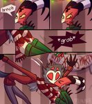 4_eyes anthro dialogue duo eyes_closed grabbing kissing male male/male multi_eye red_eyes scarf speech_bubble text mlavieer helluva_boss blitzo_(helluva_boss) stolas_(helluva_boss) avian bird demon imp owl 2020 comic digital_media_(artwork) english_text hi_res