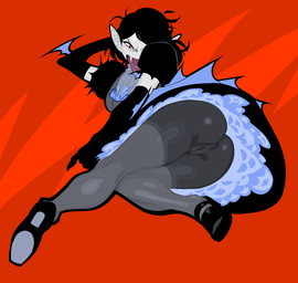 alternate_costume alternate_universe alternative_fashion armwear black_hair butt camel_toe clothing dress elbow_gloves fangs female footwear frilly frilly_clothing frilly_dress gloves goth gothic_lolita grey_body grey_skin hair handwear high_heels humanoid_pointy_ears j-fashion legwear lolita_(fashion) long_tongue looking_at_viewer lying mary_janes on_side open_mouth pantyhose pointy_ears puffy_sleeves red_background red_eyes shoes short_hair simple_background solo teeth thick_thighs tongue tongue_out victorian_goth zillionaire adventure_time cartoon_network fionna_and_cake fionna_and_cake_(franchise) marceline_abadeer demon humanoid hybrid vampire 2023 full-length_portrait hi_res portrait
