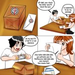 black_hair box brown_eyes brown_hair can cardboard cardboard_box container dialogue duo female furniture hair letter male package sticker table text inshi fluffy_pony helen_(inshi) human mammal 1:1 comic english_text hi_res