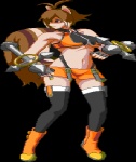 ahoge bare_shoulders big_breasts blush bodily_fluids boots bottomwear breasts brown_hair brown_tail butt clothed clothing club_(weapon) embarrassed female fighting_pose footwear hair legwear light_body light_skin melee_weapon midriff miniskirt nightstick nipples orange_boots orange_bottomwear orange_clothing orange_footwear orange_skirt panties panty_shot pantyshot_(sitting) pose shoes short_hair simple_background sitting skimpy skirt solo sprite squirrel_tail tail tears thigh_highs transparent_background under_boob underwear upskirt wardrobe_malfunction weapon unknown_artist arc_system_works blazblue blazblue:_continuum_shift guilty_gear makoto_nanaya animal_humanoid humanoid mammal mammal_humanoid rodent rodent_humanoid sciurid sciurid_humanoid tree_squirrel tree_squirrel_humanoid 2d_animation alpha_channel animated low_res short_playtime