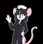 anthro clothed clothing dixie_cup_hat dress_blues hand_on_hip heterochromia male navy navy_fur navy_uniform solo claudeartz nico_(labrattt) mammal murid murine rat rodent absurd_res alpha_channel hi_res