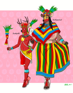 5_fingers 5_toes anthro anthro_on_anthro antlers aztec black_hair black_nose bottomwear brown_body brown_fur clothed clothed_anthro clothed_female clothed_male clothing duo feet female fingers footwear fur hair horn humanoid_feet humanoid_hands loincloth male male/female navel nipples plantigrade sandals shoes skirt smile standing toes topless topless_anthro topless_male ohs688 american_mythology aztec_mythology mesoamerican_mythology mythology xochipilli_(mythology) xochiquetzal_(mythology) deer mammal absurd_res hi_res