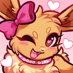 blush bow_tie brown_body brown_fur collar cute_fangs eyelashes fangs feral fur good_girl heart_before_text heart_pupils heart_symbol looking_at_viewer one_eye_closed open_mouth paws pink_background pink_collar raised_paw simple_background smile teeth text tongue wink winking_at_viewer puppsicle nintendo pokemon fan_character nuzzlevee eevee generation_1_pokemon pokemon_(species) 1:1 absurd_res digital_media_(artwork) english_text hi_res