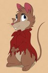 absurd_res blue_eyes brown_body brown_fur cloak clothing denzeltip don_bluth female feral fur hand_on_hand hi_res mammal mouse mrs._brisby murid murine rodent simple_background smile solo teeth the_secret_of_nimh wood_mouse