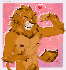 accessory anthro areola arm_tuft armpit_hair barbell_piercing biped blue_eyes blush body_hair claws flexing flexing_bicep fur gesture hair hand_gesture heart_symbol jewelry looking_at_viewer male male_anthro mane multicolored_body multicolored_fur navel nipple_barbell nipple_piercing nipples one_eye_closed orange_body orange_fur pawpads piercing pointing pointing_at_self pubes seductive simple_background smile solo tail tail_tuft teeth teeth_showing tuft whisker_spots whiskers wink winking_at_viewer taesponja taima_the_lion felid feline felis lion mammal pantherine absurd_res digital_drawing_(artwork) digital_media_(artwork) hi_res shaded