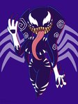 8_eyes anthro black_body black_clothing black_suit blue_highlights breasts claws clothing fangs female gloves_(marking) highlights_(coloring) logo long_ears long_tongue markings multi_eye multicolored_body nails pink_highlights pink_tongue pointy_ears pose posed purple_background sharp_nails simple_background solo spiral spirals suit teeth tongue tongue_out yellow_teeth slightlyarousedguy 101_dalmatian_street 101_dalmatians disney marvel spider-man_(series) dolly_(101_dalmatians) venom_(marvel) canid canine canis dalmatian domestic_dog mammal symbiote 3:4 hi_res