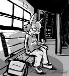 anthro bat black_and_white city clothing cross draconicmentalist eyewear female glasses hair mammal monochrome nintendo rubber_duck solo the_legend_of_zelda triforce