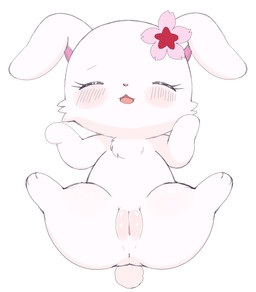 accessory anthro anus blush butt cherry_blossom chest_tuft chibi cotton_tail eyes_closed female flower fur genitals hair_accessory hairclip long_ears open_mouth plant prunus_(flower) simple_background solo spread_legs spreading thick_thighs tuft vulva white_body white_fur azuo jewelpet sanrio sega sega_fave ruby_(jewelpet) hare japanese_hare lagomorph leporid mammal rabbit hi_res
