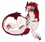 anthro balls blush bodily_fluids chastity_cage chastity_device claws collar fluffy fur genitals male nude paws penis penis_poking_out sheath_cage solo spread_legs spreading sweat tail hoot_(artist) cassius_(oldmancassius) mammal sergal 2019