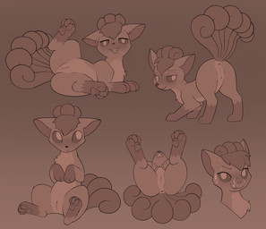 3_toes 6_tails anus ass_up black_eyebrows black_nose blush bodily_fluids butt closed_smile cum cum_covered cum_on_face eyebrows feet female female_feral feral fur genital_fluids genitals gloves_(marking) gradient_background legs_up licking licking_cum licking_lips looking_at_viewer looking_away looking_back lying markings messy mouth_closed multi_tail narrowed_eyes on_back open_mouth pawpads paws presenting presenting_hindquarters raised_leg simple_background sitting smile solo tail toes tongue tongue_out tuft vulva azoomer nintendo pokemon generation_1_pokemon pokemon_(species) vulpix 2025 absurd_res headshot_portrait hi_res monochrome portrait sepia