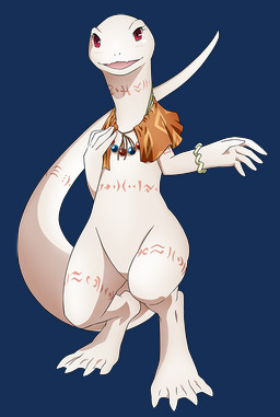 4_toes 5_fingers albino anthro arm_markings bangle barefoot beaded_jewelry beaded_necklace beads belly belly_markings big_tail blush bottomless bracelet capelet capelet_only clothed clothing cute_fangs digitigrade eyelashes fangs featureless_crotch feet female fingers flat_chested gold_(metal) gold_jewelry jewelry leg_markings long_tail looking_at_viewer markings membrane_(anatomy) mostly_nude neck_markings necklace open_mouth orange_clothing orange_topwear pattern_clothing pattern_topwear pink_markings red_eyes round_head simple_background smile smiling_at_viewer solo standing tail tail_markings teeth thick_tail toes topwear transparent_background tribal tribal_markings webbed_feet white_body white_skin white_tail wrist_bangle unknown_artist overlord_(series) crusch_lulu lizard lizardman lizardman_(overlord) reptile scalie alpha_channel digital_media_(artwork) official_art shaded