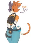 :3 anthro arm_tattoo bottomwear bulletproof_vest clothing collar denim denim_bottomwear denim_clothing female fingerless_gloves gloves handwear jeans pants simple_background solo tattoo thick_thighs white_background markodrawcoisas epic_games fortnite cate_meowdy calico_cat domestic_cat felid feline felis mammal 2025 hi_res