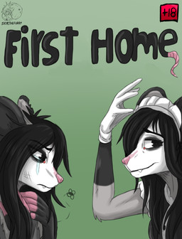 anthro black_hair clothing female fur gloves grey_body grey_fur hair handwear maid_uniform pink_nose solo uniform white_body white_fur allartskye kia_(allartskye) american_opossum mammal marsupial comic cover cover_art cover_page hi_res