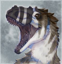 ambiguous_feral ambiguous_gender black_markings bodily_fluids brown_body brown_fur brown_markings feral fur markings mouth_shot open_mouth saliva saliva_on_tongue saliva_string sharp_teeth simple_background solo teeth white_body white_fur yellow_eyes kysokofwater dinosaur prehistoric_species reptile saurischian scalie theropod tyrannosauroid yutyrannus 2023 colored digital_drawing_(artwork) digital_media_(artwork) hi_res shaded