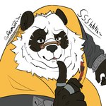 anthro bracelet eyewear fur glasses jewelry looking_at_viewer male multicolored_body multicolored_fur shush smile smirk solo spiked_bracelet spikes lemont0draw mihoyo zenless_zone_zero pan_yin_hu bear giant_panda mammal absurd_res hi_res