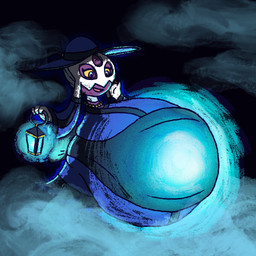 belly big_belly blue_clothing blue_eyes clothing female hat headgear headwear huge_belly hyper hyper_belly lamp lantern overweight solo yellow_sclera biddybrother nintendo pokemon froslass generation_4_pokemon pokemon_(species) 1:1 2026 hi_res