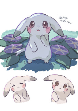 anthro blush blush_lines brown_eyes eyes_closed female floppy_ears flower fur grass grey_body grey_fur open_mouth paws plant semi-anthro simple_background solo tail text chaco_(illustrattyako) nintendo pokemon pokemon_pokopia peakychu generation_1_pokemon mammal pikachu pokemon_(species) rodent 2025 absurd_res hi_res japanese_text