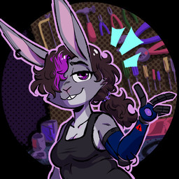 anthro clothing cybernetic_arm cybernetic_limb engineer_(profession) female gesture shirt solo tank_top topwear anonymous_artist tammy_(snoozyyaloozy) lagomorph leporid mammal rabbit 1:1 shaded