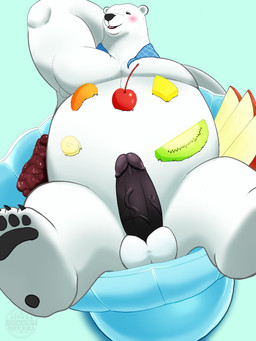 anthro balls erection food fruit genitals kemono male micro overweight overweight_male penis plant solo white_body shinorokuma3579 shirokuma_cafe shirokuma bear mammal polar_bear ursine 2025 3:4 hi_res watermark
