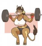 anthro barbell big_breasts bra breasts clothed clothing crouching exercise female muscular muscular_anthro muscular_female solo sports_bra underwear weightlifting weights workout workout_clothing slightlysimian molly_(slightlysimian) bovid bovine cattle mammal hi_res