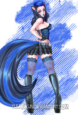 belt black_hair blue_eyes blue_hair blue_lips boots bottomwear clothed clothing corset female footwear gloves hair handwear high_heeled_boots high_heels legwear lingerie lips long_hair looking_at_viewer looking_back makeup platform_footwear platform_heels shoes simple_background skirt solo standing stockings studded_belt studs tail thong topwear underwear yuureikun animal_humanoid humanoid mammal mammal_humanoid mephitid mephitid_humanoid skunk skunk_humanoid 2012 hi_res