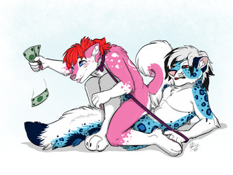 anal anal_penetration anthro anthro_on_anthro anthro_penetrated anthro_penetrating anthro_penetrating_anthro blue_body blue_fur blush collar dominant dominant_male duo femboy fur hair holding_leash holding_object leash leash_pull looking_pleasured lying male male/male male_on_bottom male_on_top male_penetrated male_penetrating male_penetrating_male money nude on_back on_bottom on_top penetration penile penile_penetration penis_in_ass pink_body pink_fur red_hair reverse_cowgirl_position sex submissive submissive_male tongue tongue_out white_hair kwik_(artist) puppermint siris_le_osiris canid canine canis domestic_dog felid leopard mammal pantherine snow_leopard 2013 4:3