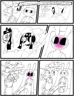 annoyed anthro beach blush blushing_profusely clothing dialogue duo erection erection_under_clothing female group humor male male/female swimwear trio chimeracocks glitch_productions the_amazing_digital_circus jax_(tadc) pomni_(tadc) ragatha_(tadc) zooble_(tadc) digital_creature humanoid lagomorph leporid living_toy mammal rabbit comic hi_res