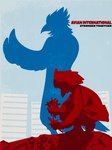 ambiguous_gender anthro building clothed clothing crouching duo flower graphic_design holding_flower holding_object minimalism minimalist modern picking_flowers plant poster silhouette standing text iriushoot avian bird illustration 3:4 absurd_res english_text hi_res huge_filesize